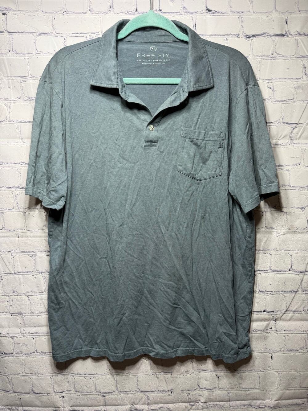 Free Fly Mens Short Sleeve Pocket Polo Blue Gray Size XL Bamboo Preppy